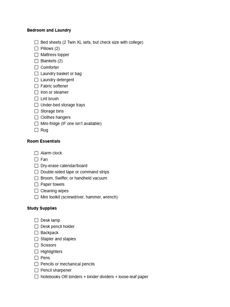 Ultimate College Packing Checklist | PDF