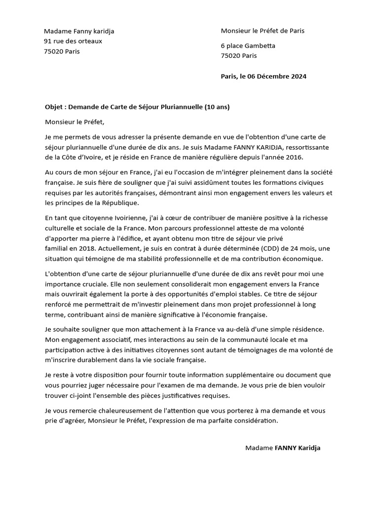 Demande de Carte de Séjour 10 ans | PDF | France | Paris