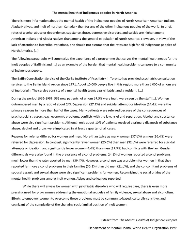 Mental Health of Inuit in Baffin Island | PDF | Mental Disorder ...