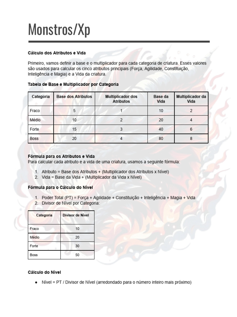 Cálculo de Atributos e XP em RPG | PDF | Jogos de RPG | Cálculo