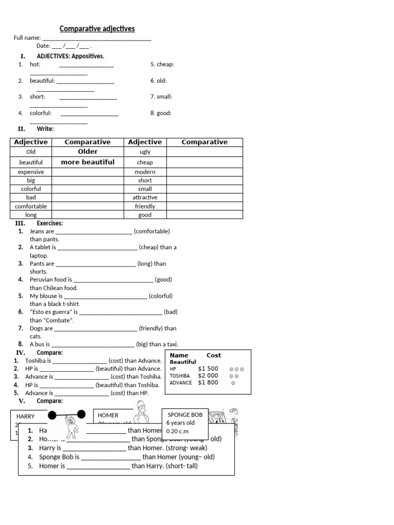 Comparative Adjectives Pdf