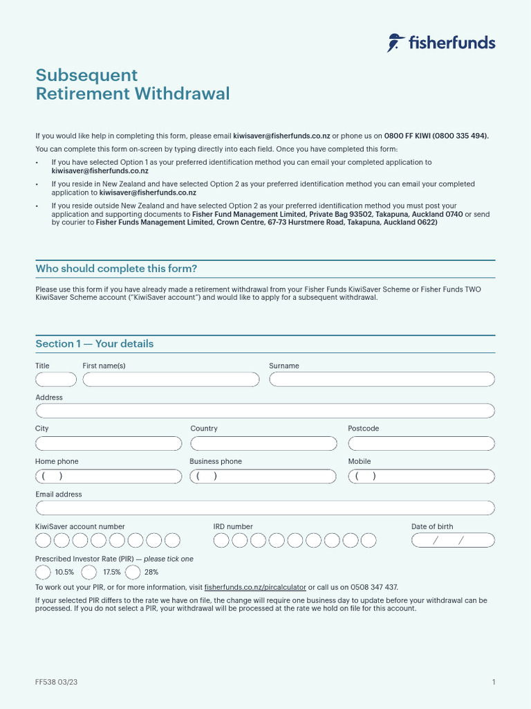 Subsequent KiwiSaver Withdrawal Form | PDF | Identity Document