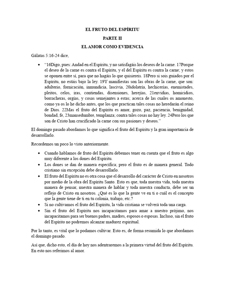 EL FRUTO DEL ESPÍRITU Parte II | PDF | Fruto Del Espiritu Santo | Amor