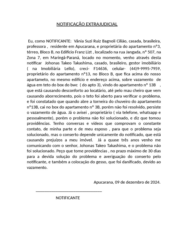 NOTIFICAÇÃO EXTRAJUDICIAL | PDF