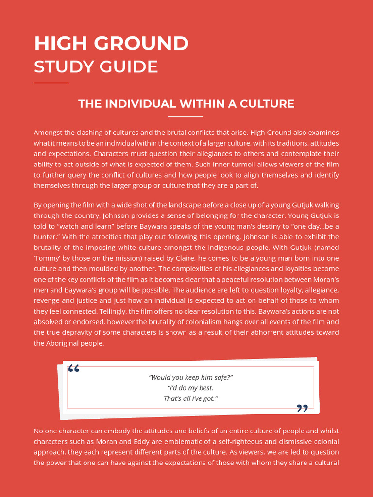 High Ground Study Guide: Themes & Characters | PDF | Violence | Anger