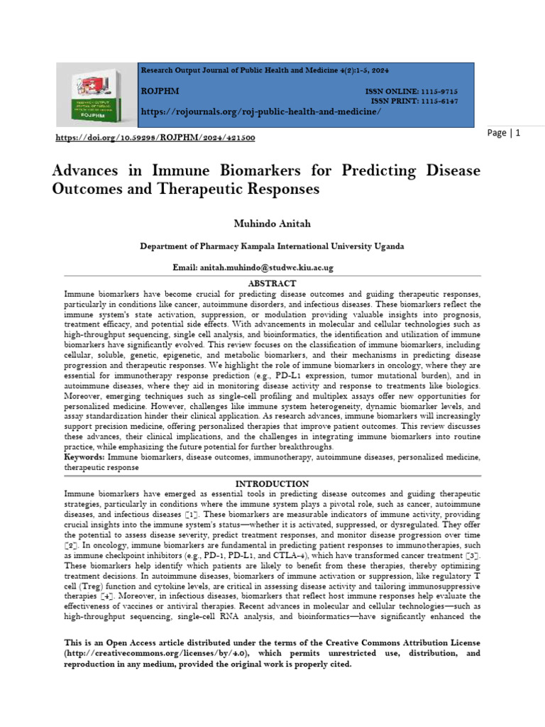 Immune Biomarkers in Disease Prediction | PDF | Personalized Medicine ...