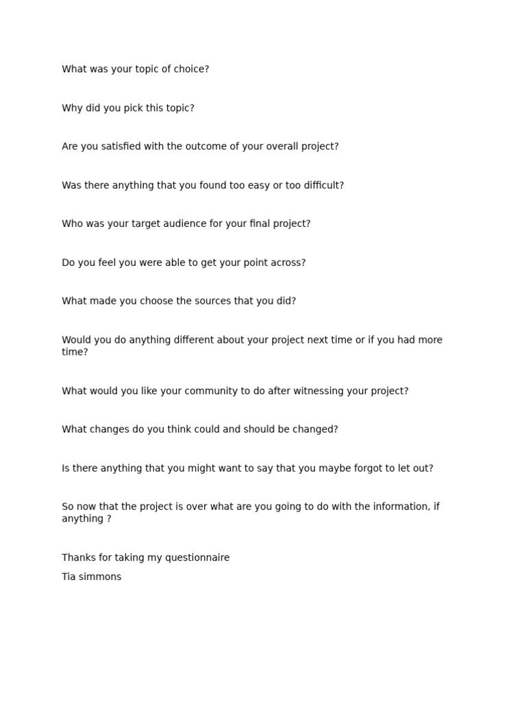 What Was Your Topic of Choice | PDF