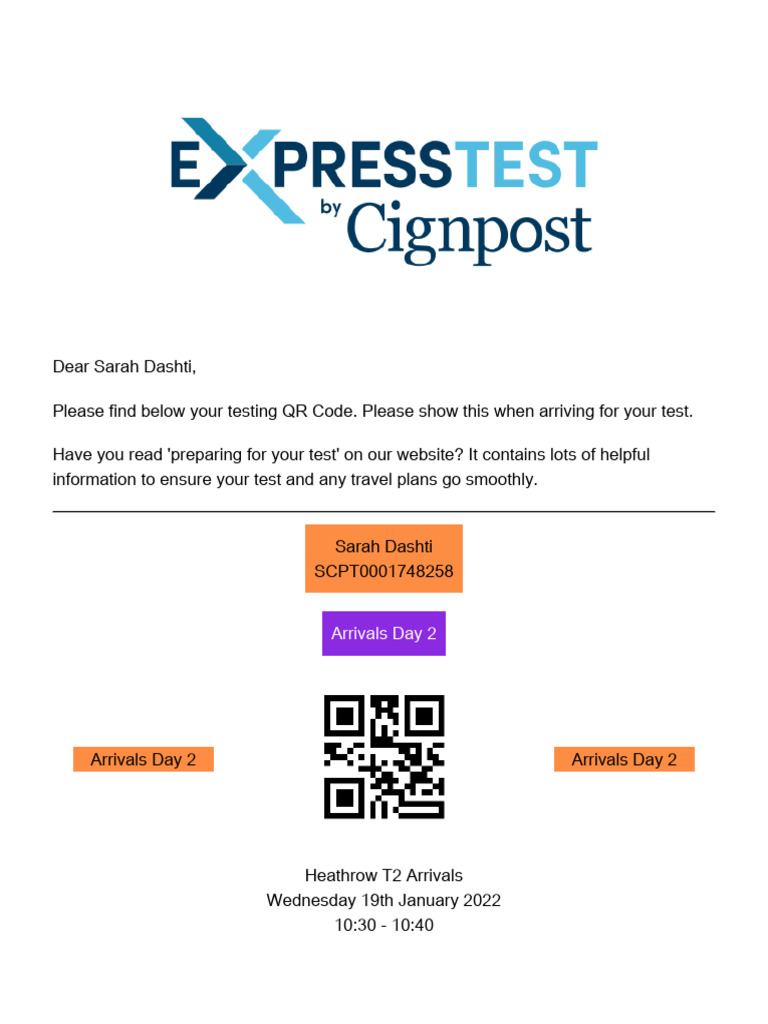 Heathrow T2 Test QR Code Info | PDF