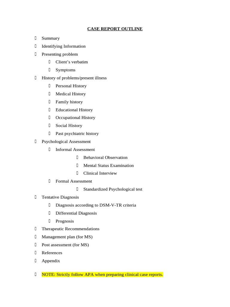 CASE FORMAT | PDF | Clinical Psychology | Psychology