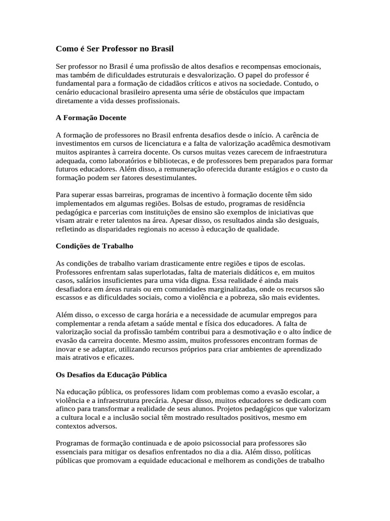 Desafios e Realidades do Professor no Brasil | PDF | Pedagogia ...