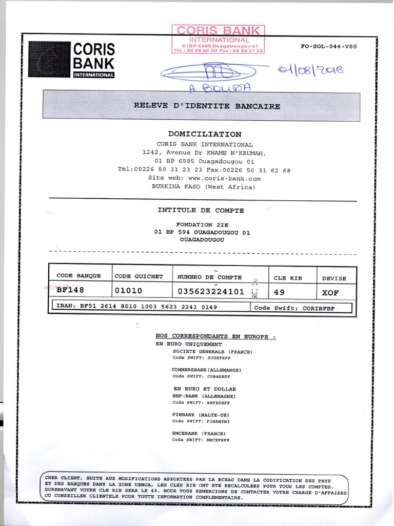Rib Hebergement Coris Bank 2ie | PDF