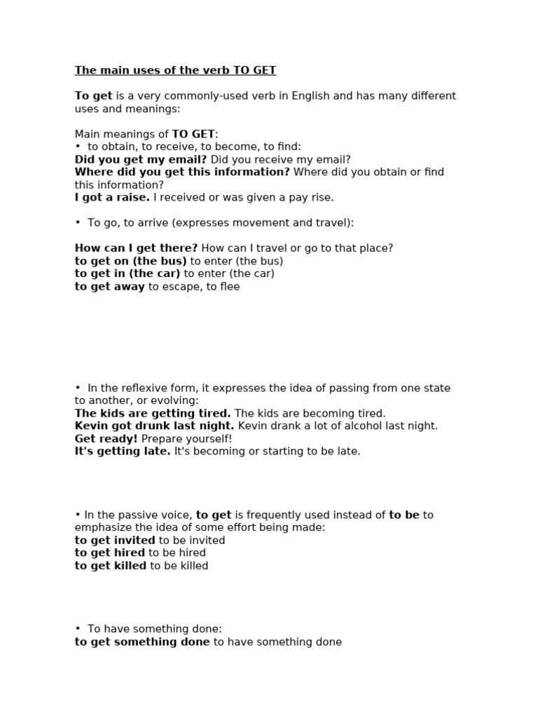 The Main Uses of The Verb TO GET | PDF