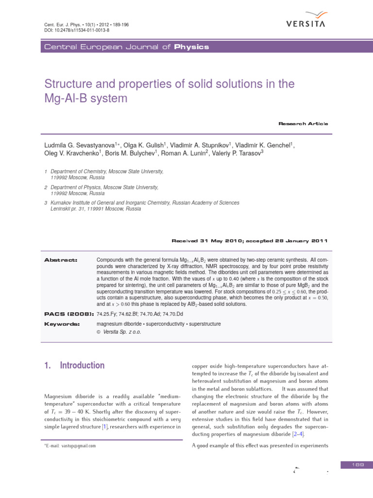 Structure and Properties of Solid Solutions in The | PDF | Boron ...