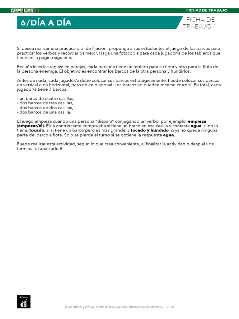 Juego de Verbos: Barcos en Clase | PDF
