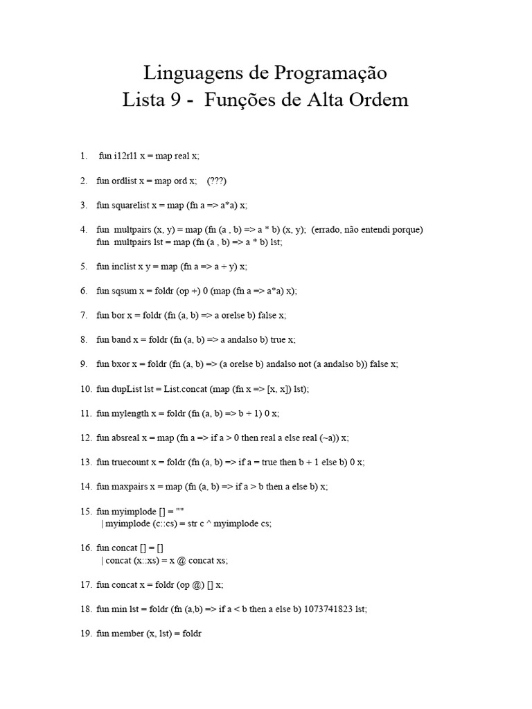 Linguagens de Programação - Lista 9 | PDF