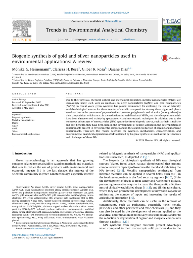 Biogenic Synthesis of Gold and Silver Nanoparticles Used in | PDF ...
