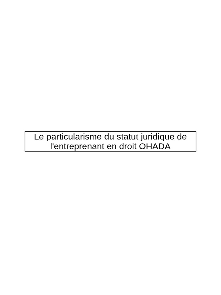 Particularités du statut d'entreprenant OHADA | PDF | Comptabilité ...
