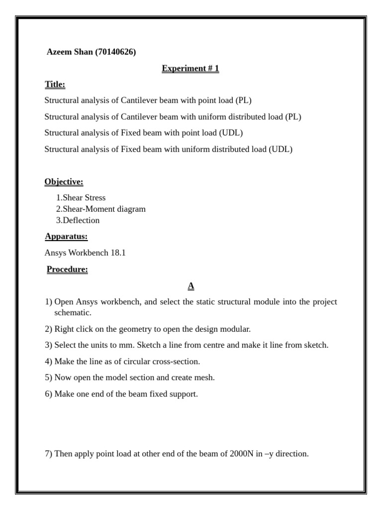 Cantilever Beam Load Analysis | PDF | Bending | Beam (Structure)