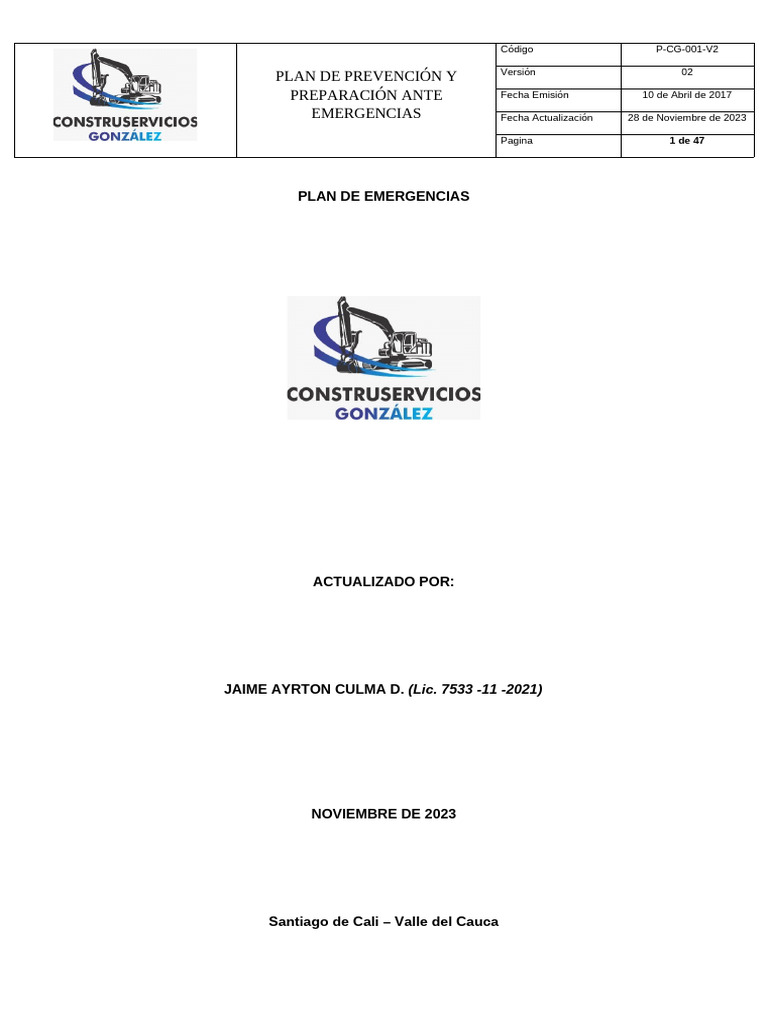 Plan de Emergencias para Contruservicios SAS | PDF | Riesgo | Business