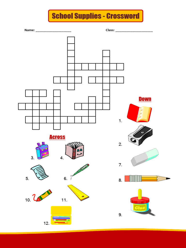 School Supplies Crossword | PDF