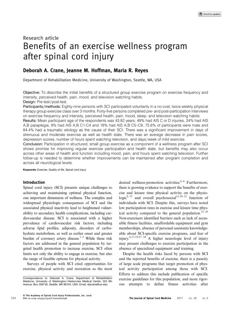 Exercise Program Benefits After SCI | PDF | Physical Therapy | Pain