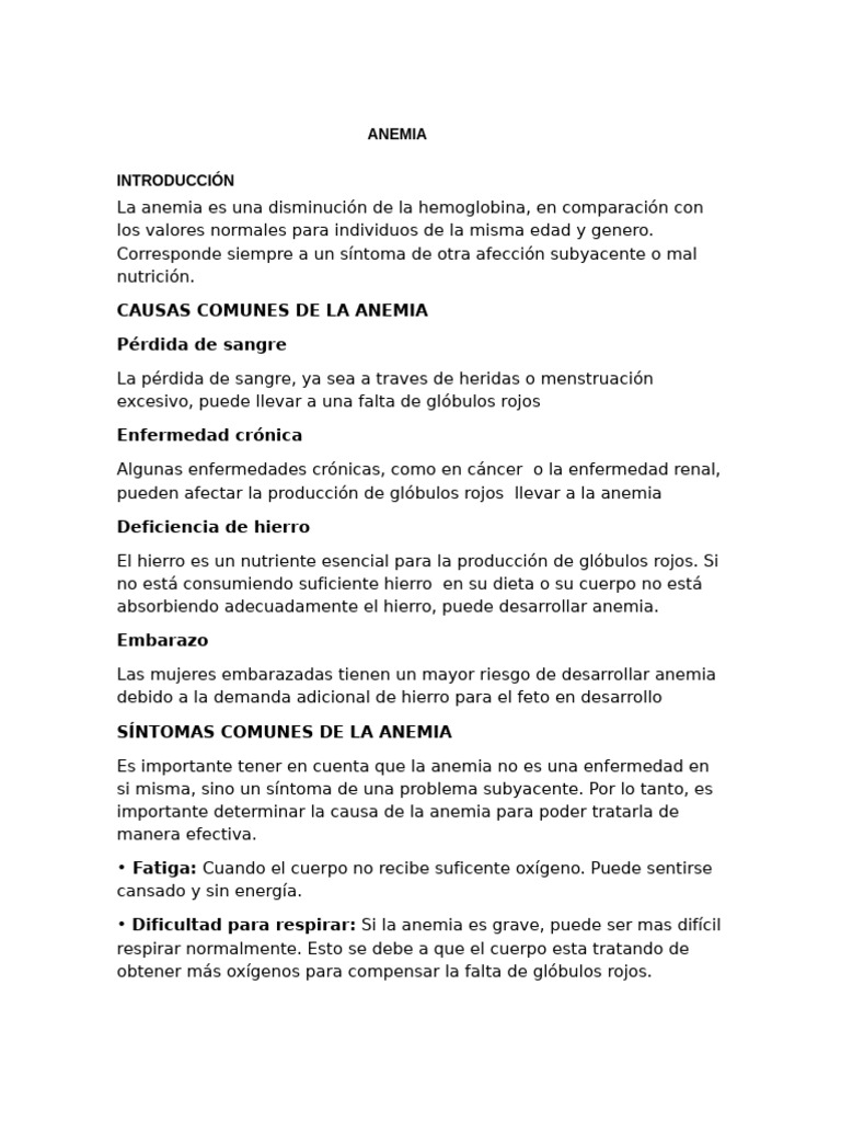 Causas y Tratamiento de la Anemia | PDF | Anemia | Glóbulo rojo