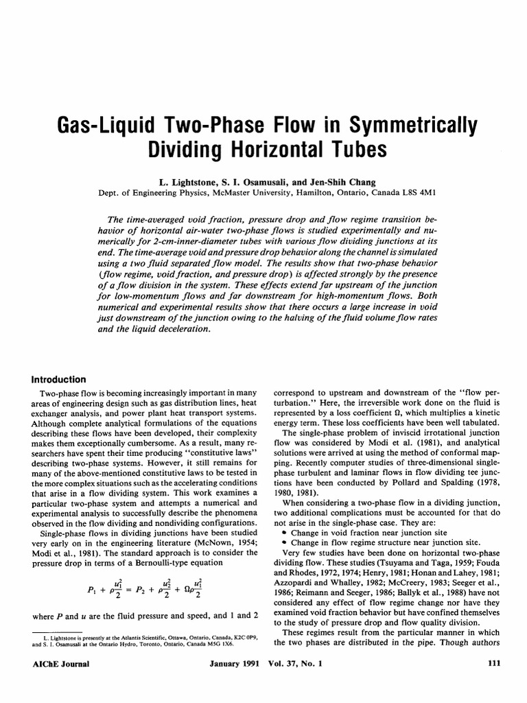 Two-Phase Flow in Dividing Tubes | PDF | Fluid Dynamics | Gases