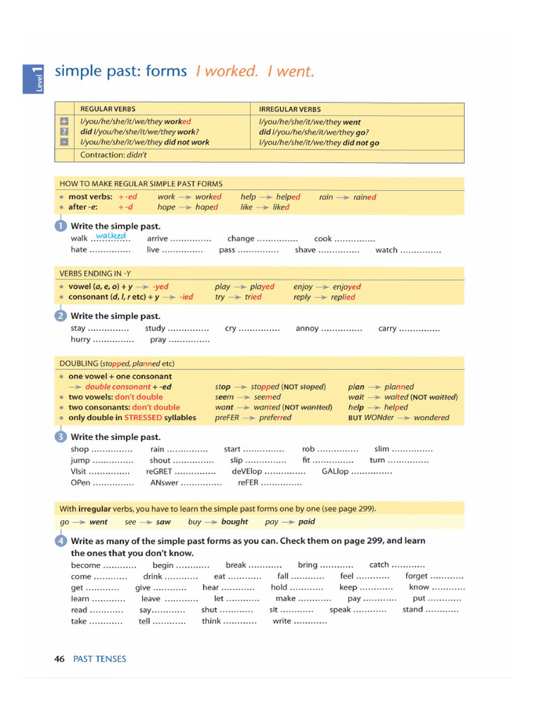 Past Tense Verb Exercises | PDF