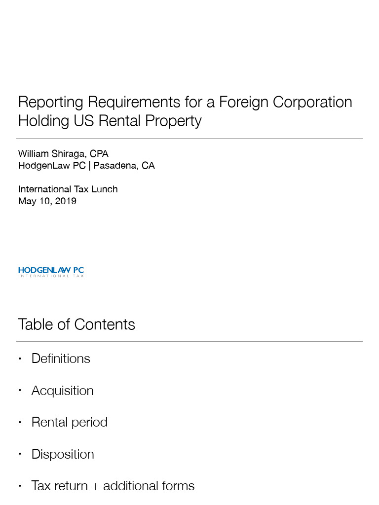 Foreign Corp Reporting for US Rentals | PDF | Dividend | Equity (Finance)
