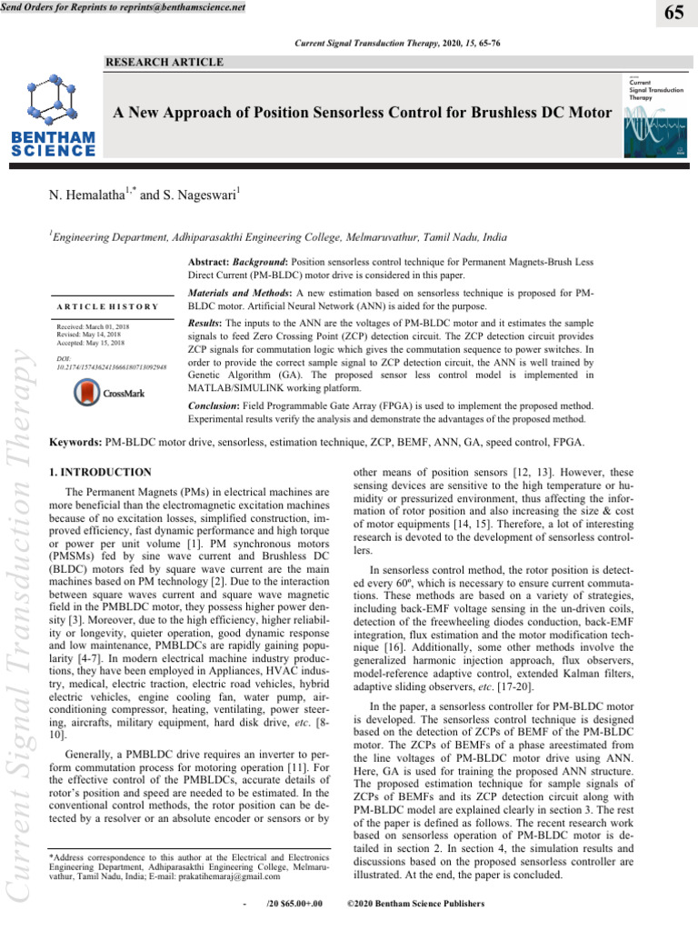 Sensorless Control for PM-BLDC Motors | PDF | Electric Motor | Power ...