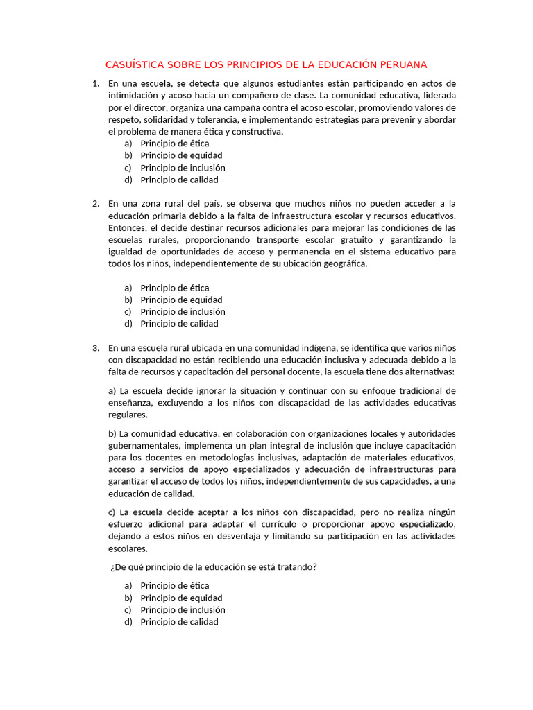 Casuística Sobre Los Principios de La Educación Peruana | PDF ...