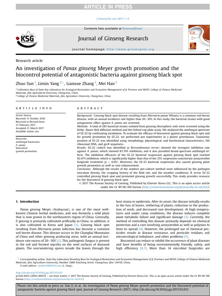 An Investigation of Panax Ginseng Meyer Growth Promotion and The ...