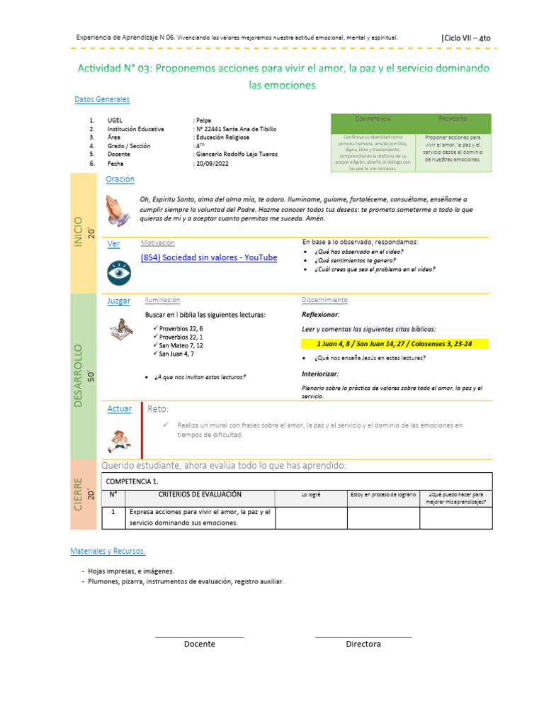 Valores y Emociones en Educación Religiosa | PDF | Amor | Evaluación