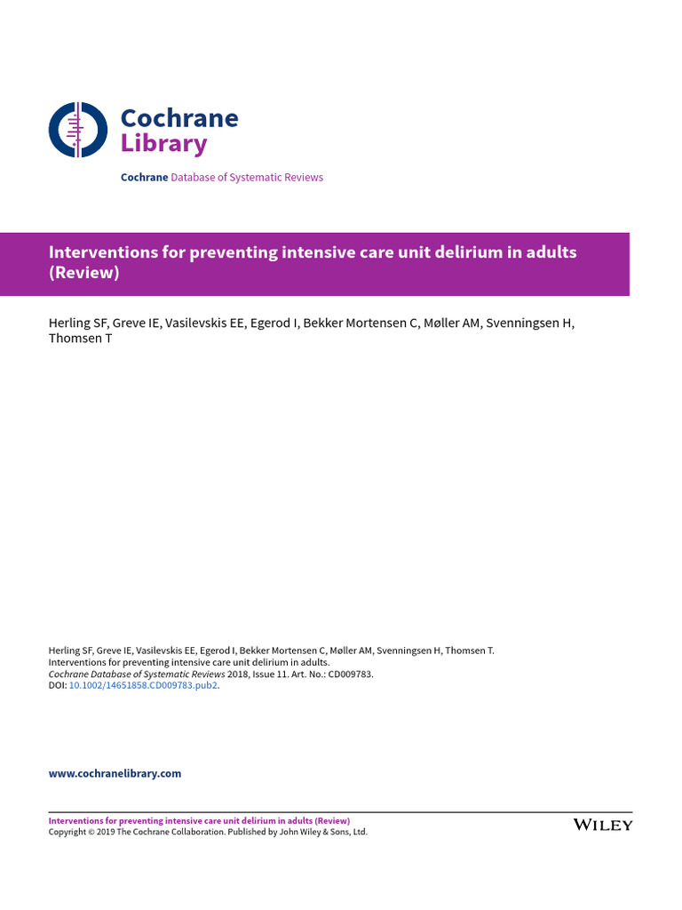 COCHRANE Interventions For Preventing Intensive Care Unit Delirium in ...