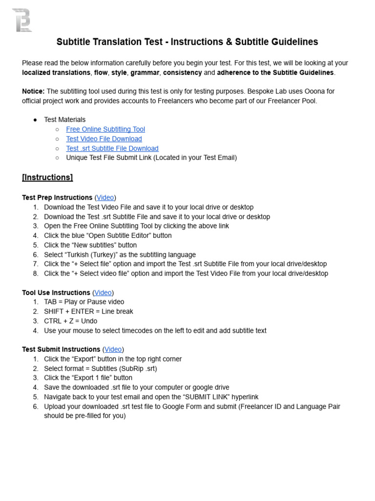 Subtitle Translation Test Guide | PDF | Comma | Punctuation