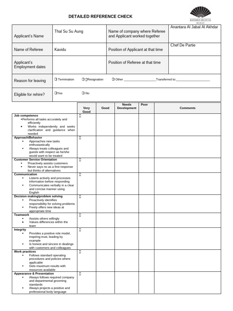 MOMCT - Detailed Reference Check Form | PDF | Human Communication ...