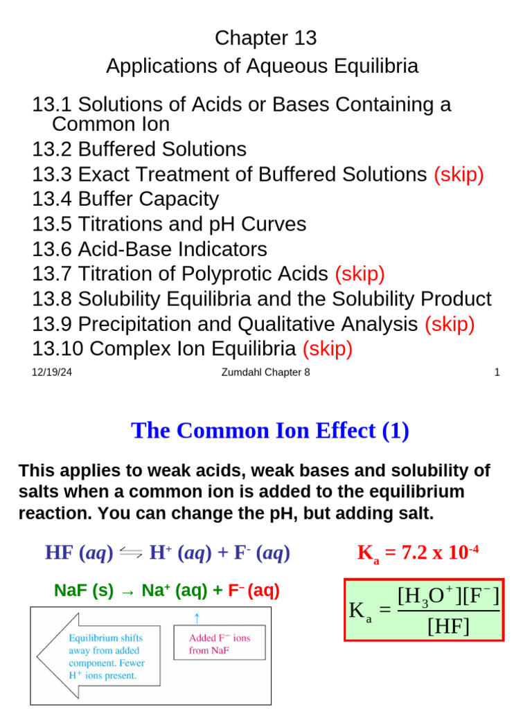 Chapter 13 Aq Equil Lecture Notes Pdf Buffer Solution Titration