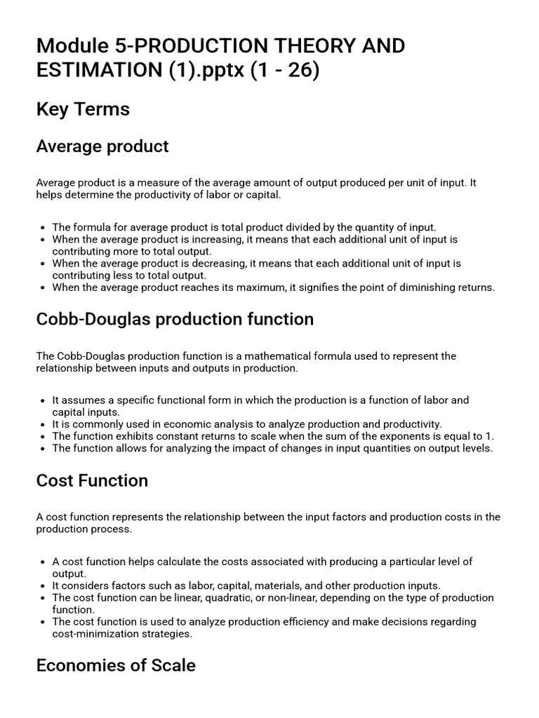 Production Theory and Cost Estimation | PDF | Long Run And Short Run ...