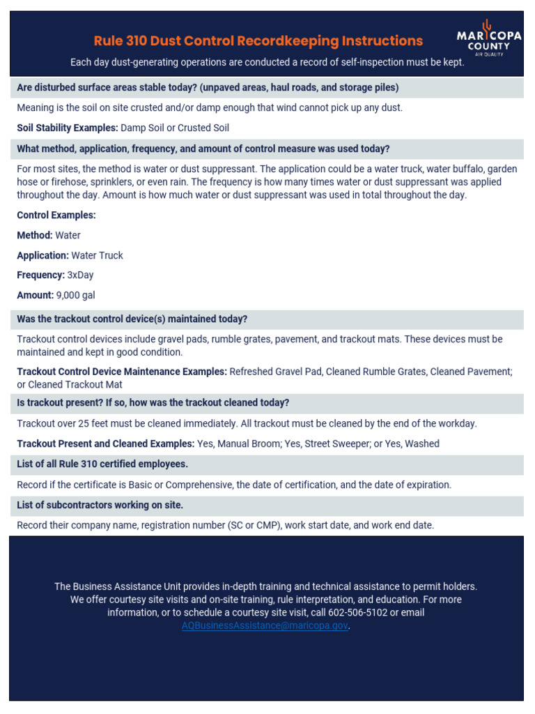 Rule 310 Dust Control Daily Log | PDF | Road Surface | Dust