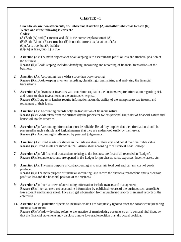 Assertion reason chapter 1 to 21 2 pdf debits and credits