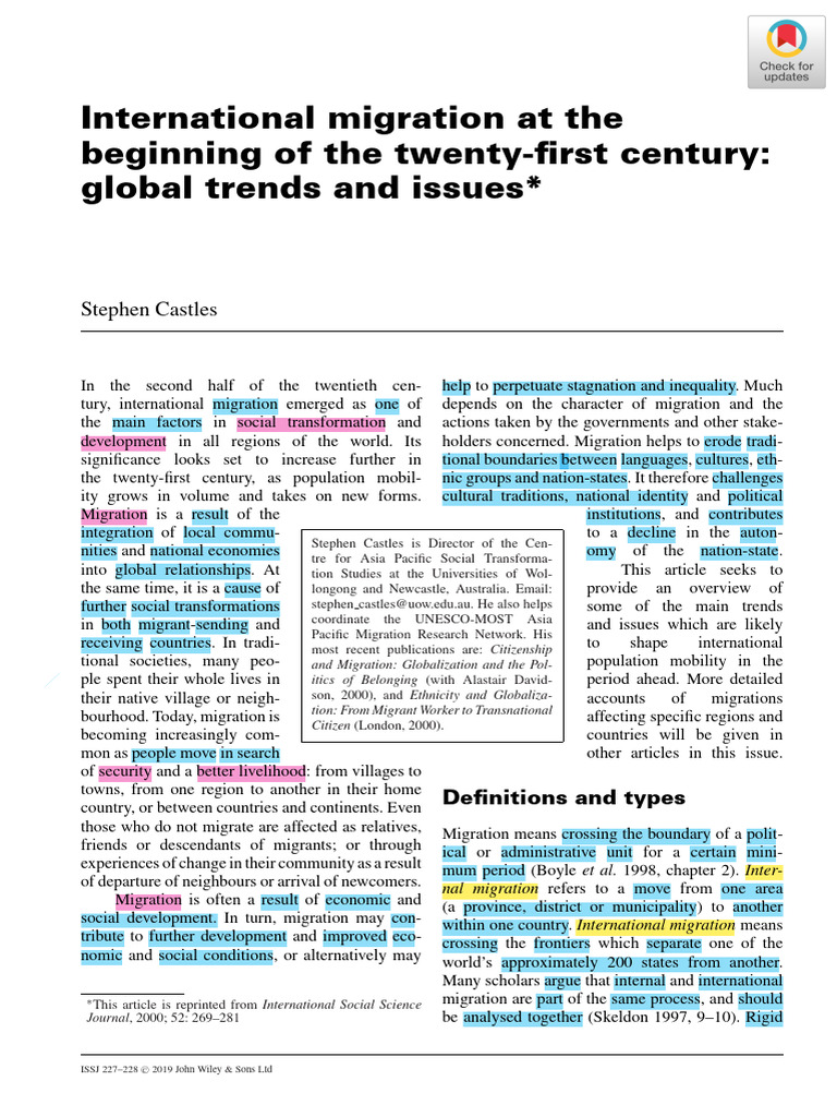 Global Trends in International Migration | PDF | Immigration | Migrant ...