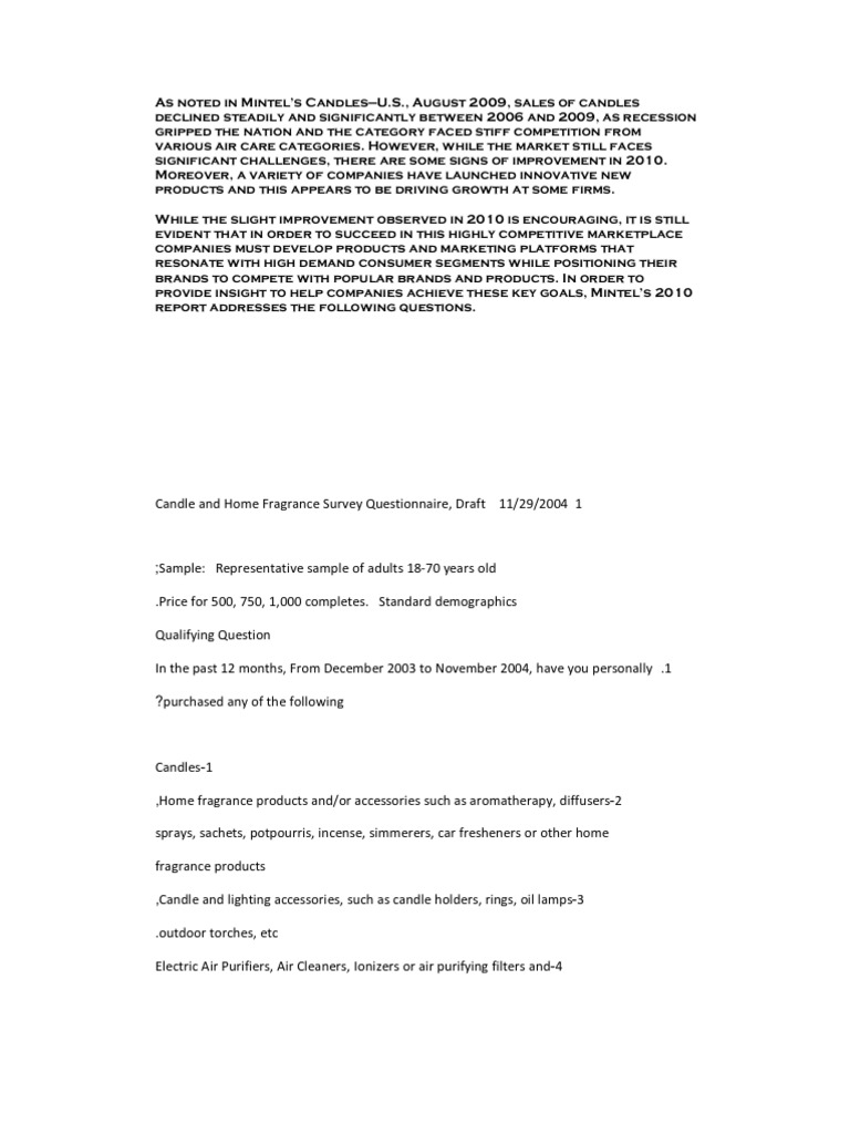 Candle and Home Fragrance Survey Questionnaire PDF Candle Mail Order