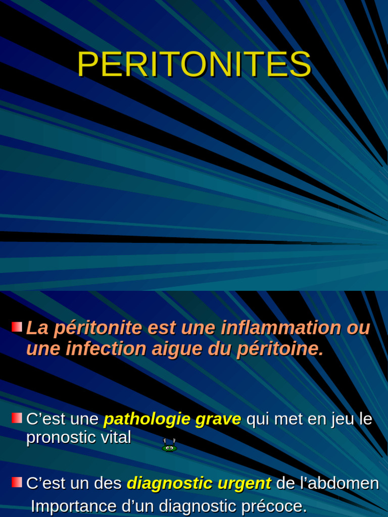 Péritonite : Diagnostic et Urgences | PDF | Médecine clinique ...