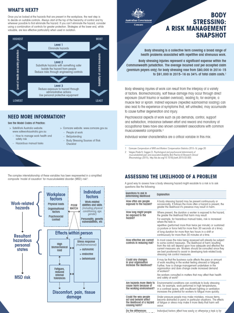 Body Stressing Risk Management Snapshot | PDF | Hazards | Risk
