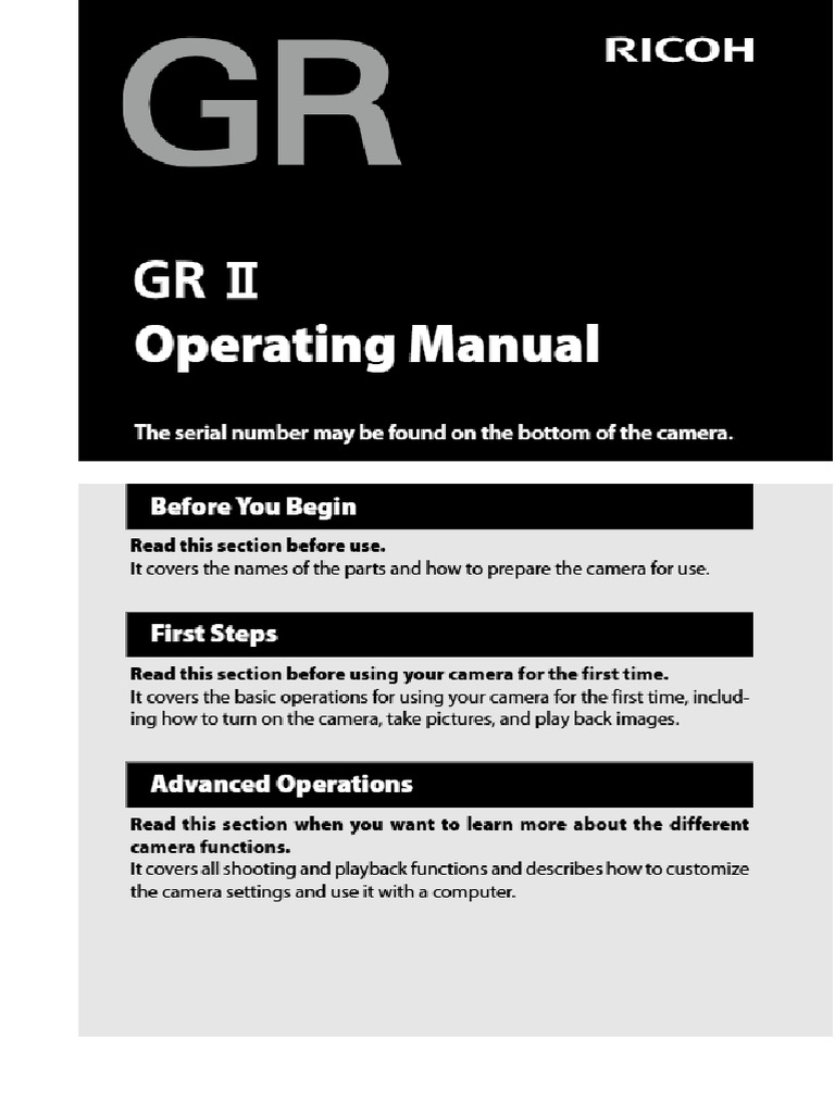 GRII OPM en Ricoh GR II Digital Camera Operating Manual Original | PDF