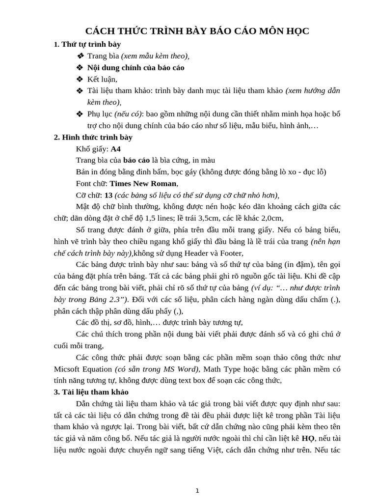Cách Thức Trình Bày Báo Cáo Môn Học (TC) | PDF