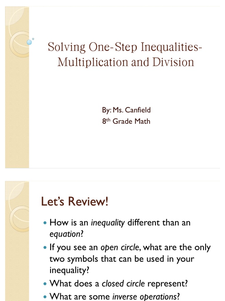 Solving One-Step Inequalities | PDF