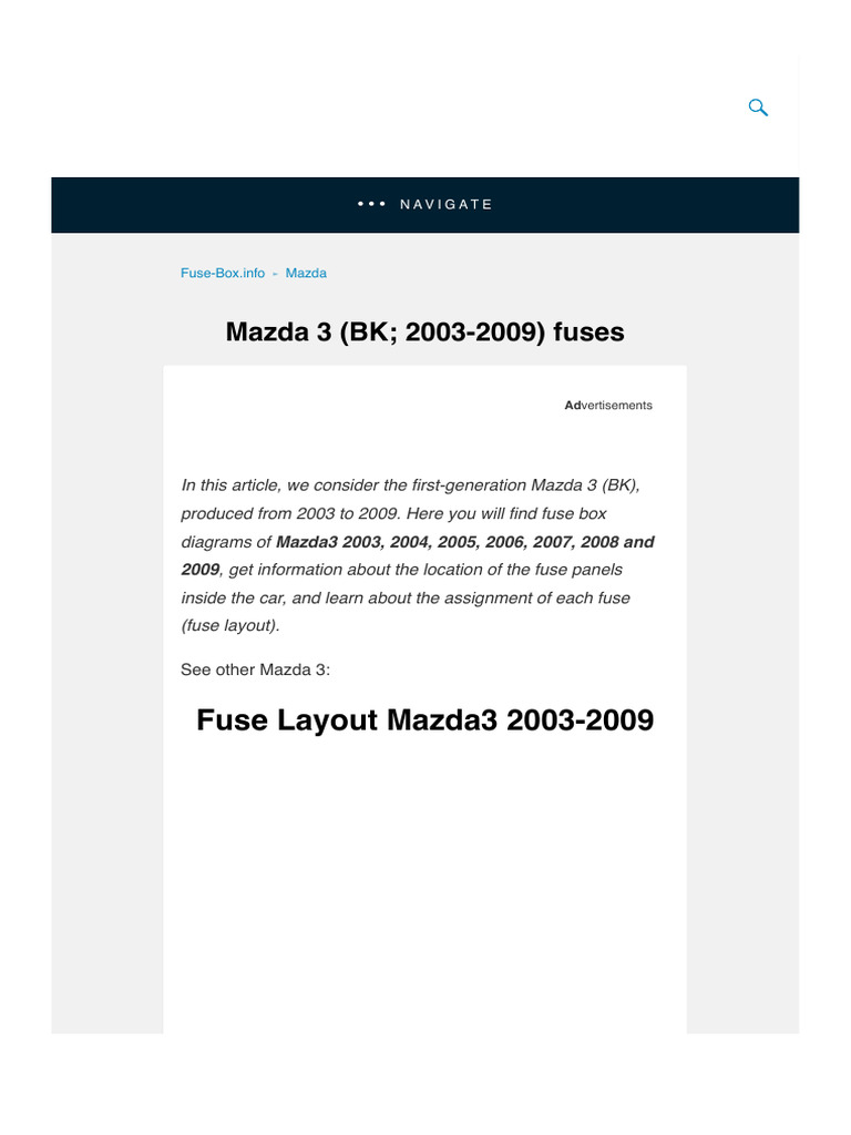 Mazda 3 (2003-2009) Fuse Diagrams | PDF | Fuse (Electrical) | Headlamp
