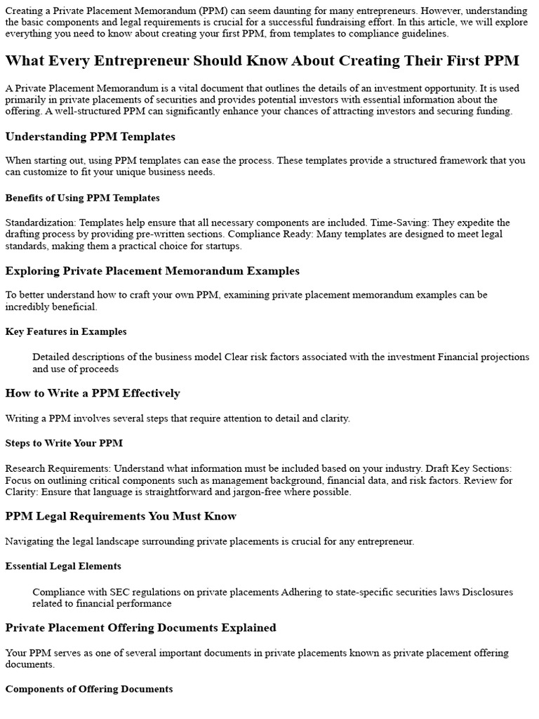 What Every Entrepreneur Should Know About Creating Their First PPM ...