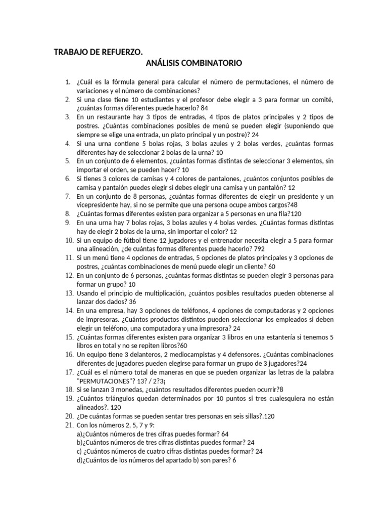 Ejercicios de Análisis Combinatorio | PDF | Combinatoria